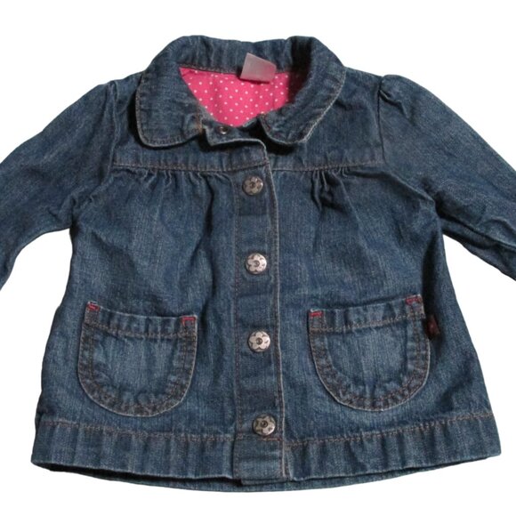 Carters Snap Up Jean Jacket Girls Size 6M Blue Denim Collared Coat Front Pockets - Picture 1 of 6